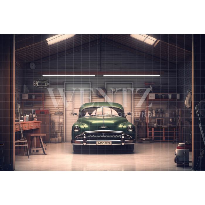 Photography Background in Fabric Garage with Old Car / Backdrop 3259