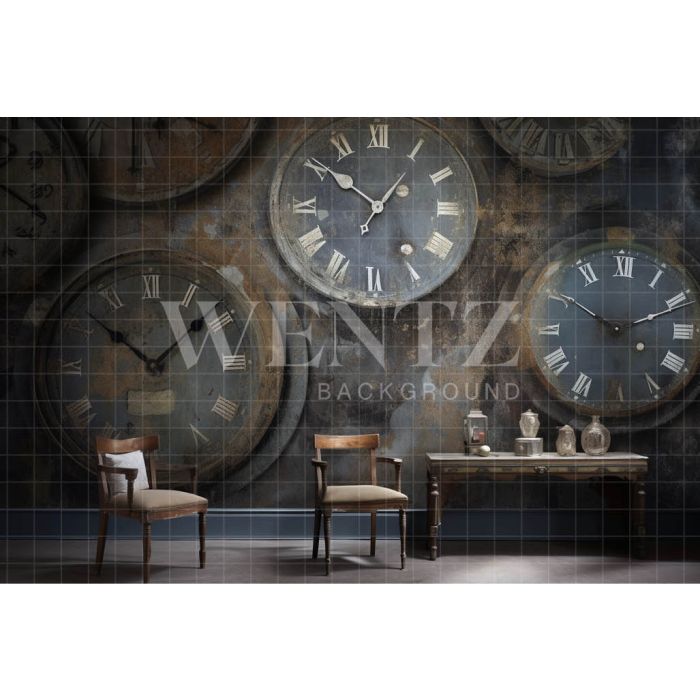 Photography Background in Fabric Set with Clocks / Backdrop 3298