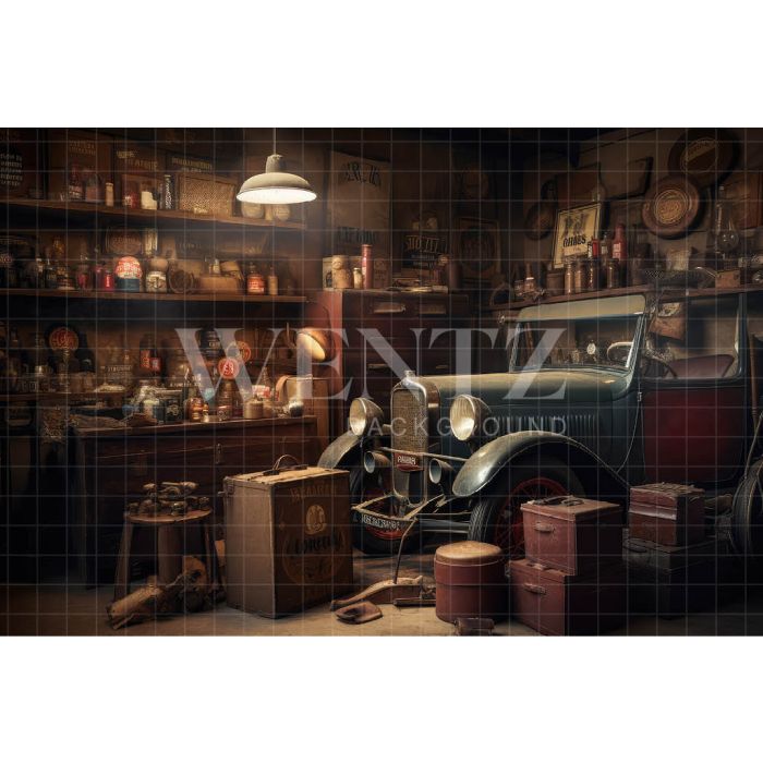 Photography Background in Fabric Vintage Car Repair Shop / Backdrop 3317