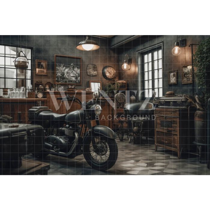 Photography Background in Fabric Motorbike Repair Shop / Backdrop 3336