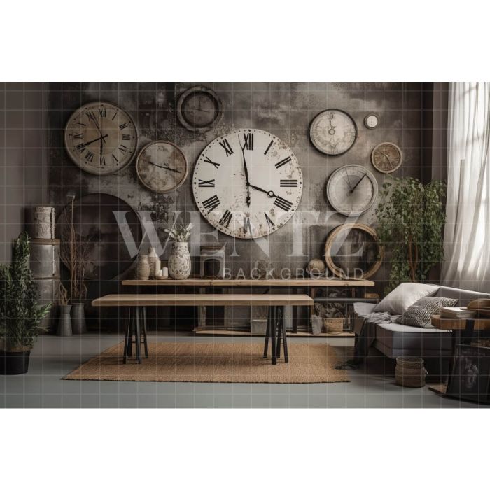Photography Background in Fabric Room with Clocks / Backdrop 3363