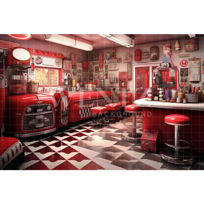 Photography Background in Fabric Vintage Diner / Backdrop 3427