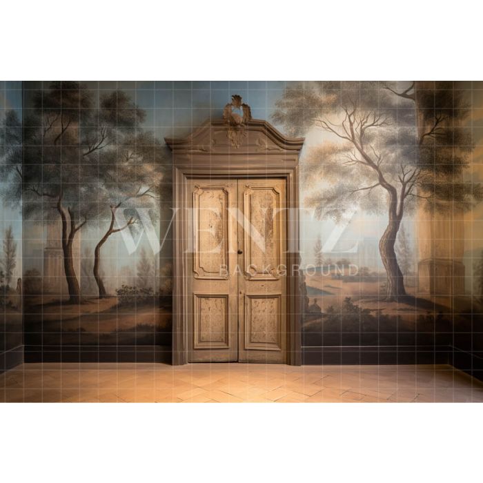 Photography Background in Fabric Door and Trees / Backdrop 3436