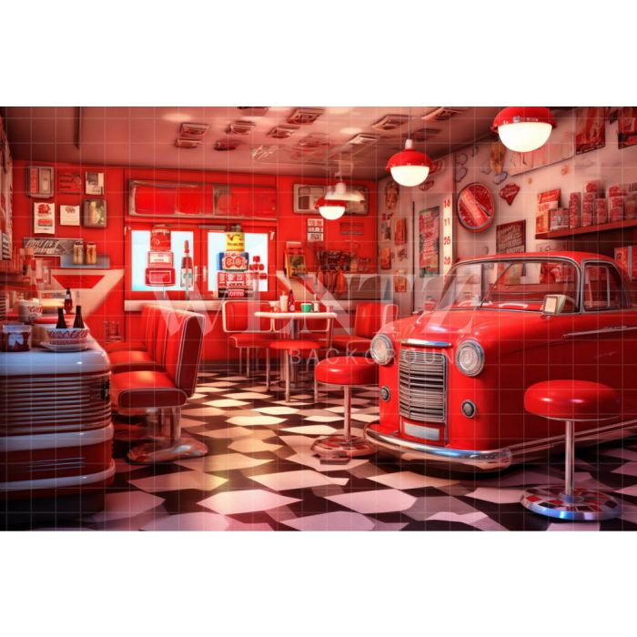 Photography Background in Fabric Vintage Diner / Backdrop 3445