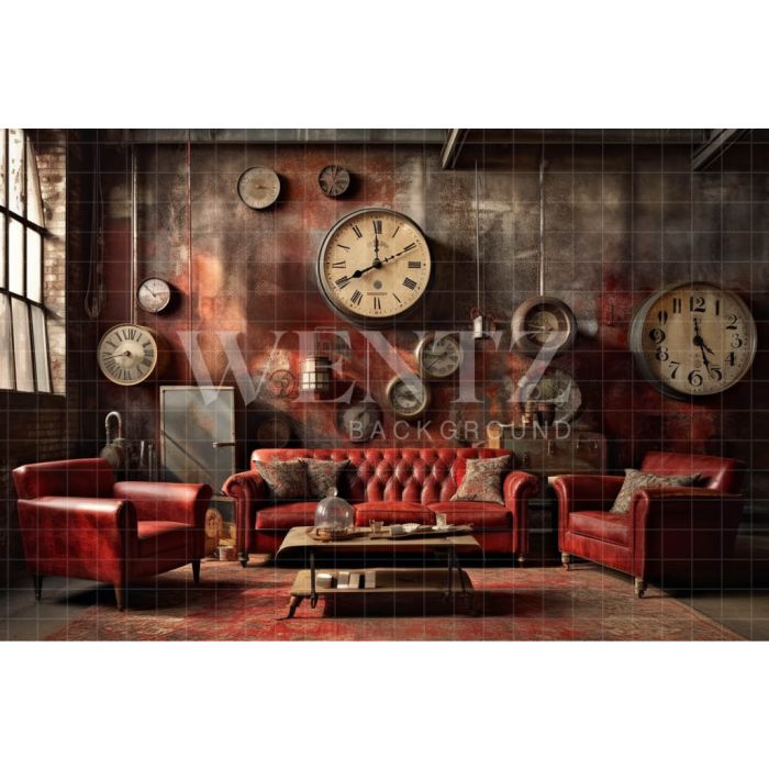 Photography Background in Fabric Room with Clocks / Backdrop 3449
