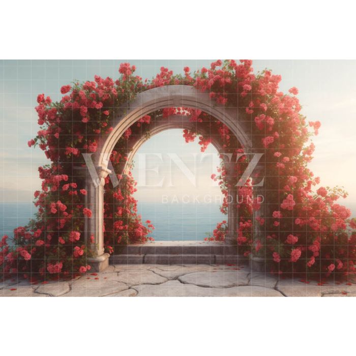 Photography Background in Fabric Greek Arch with Flowers / Backdrop 3617