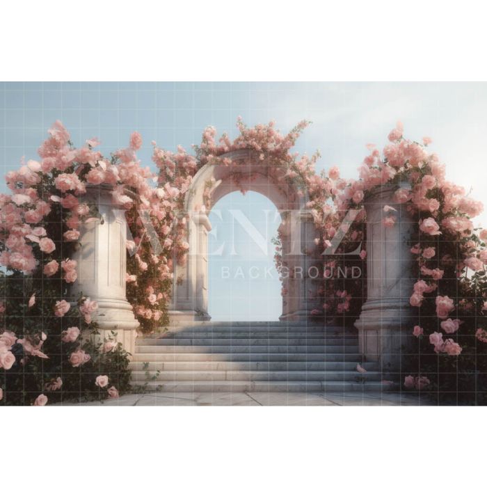 Photography Background in Fabric Greek Arch with Flowers / Backdrop 3619