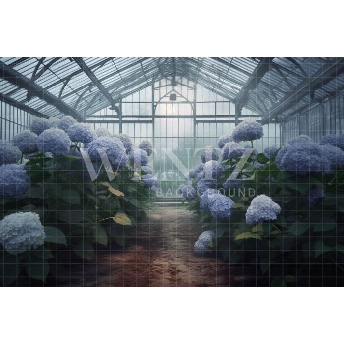 Photography Background in Fabric Blue Hydrangea Greenhouse / Backdrop 3629