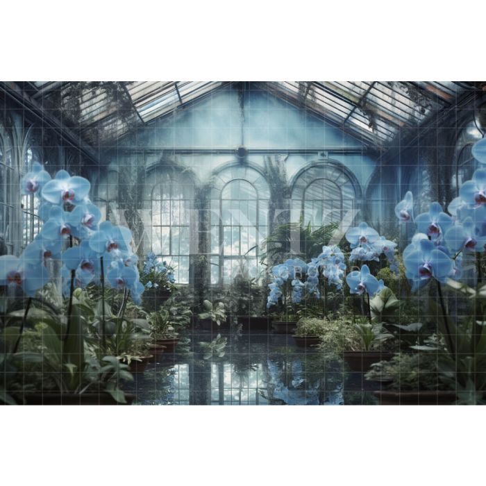 Photography Background in Fabric Blue Orchids Greenhouse / Backdrop 3630