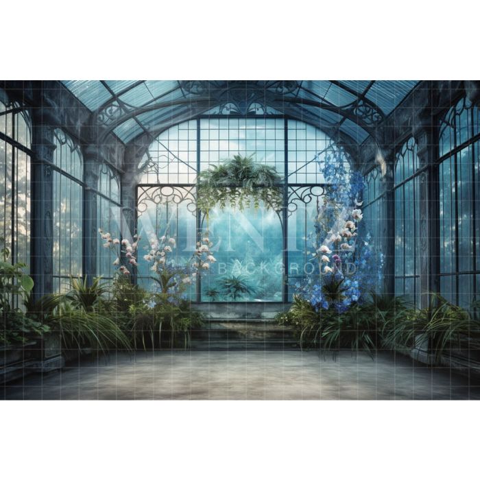 Photography Background in Fabric Blue Orchids Greenhouse / Backdrop 3631