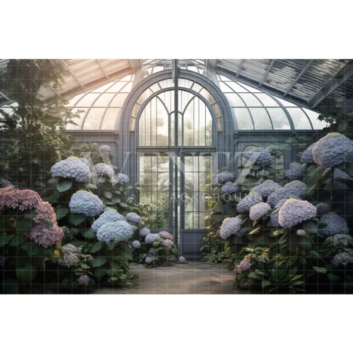 Photography Background in Fabric Blue Hydrangea Greenhouse / Backdrop 3632
