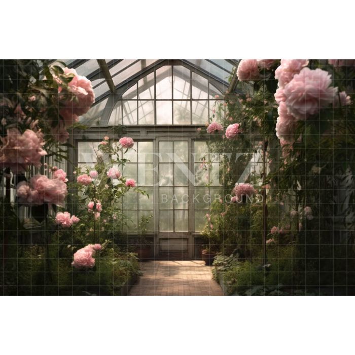 Photography Background in Fabric Pink Peonies Greenhouse / Backdrop 3638
