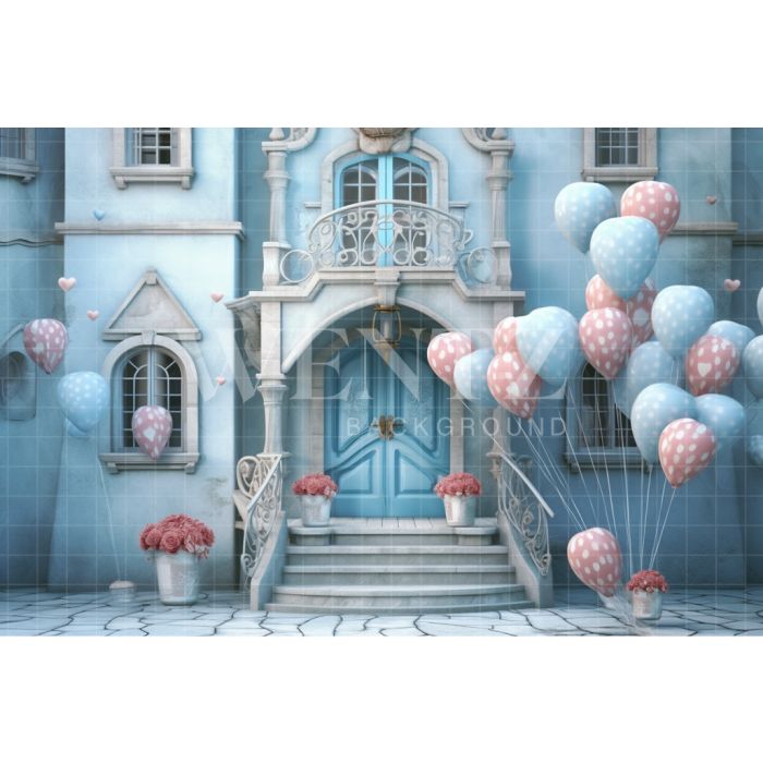 Photography Background in Fabric Blue facade with Balloons / Backdrop 3652