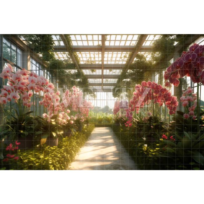 Photography Background in Fabric Pink Orchids Greenhouse / Backdrop 3653