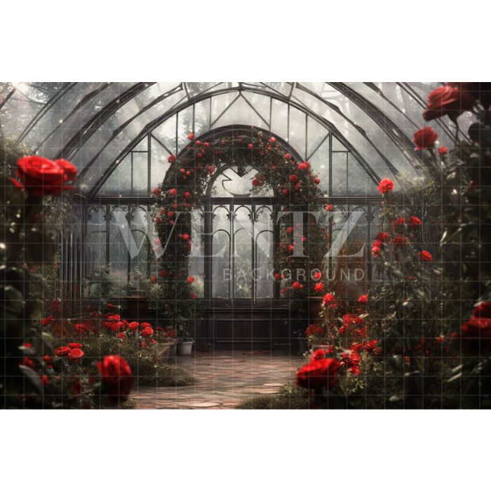 Photography Background in Fabric Red Roses Greenhouse / Backdrop 3654