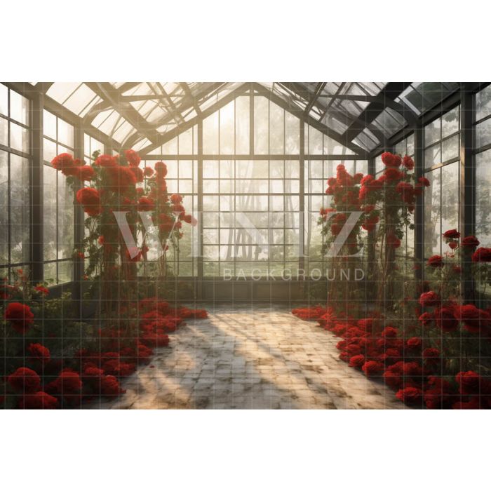 Photography Background in Fabric Red Roses Greenhouse / Backdrop 3655