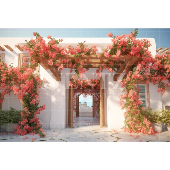 Photography Background in Fabric Greek House Facade / Backdrop 3665