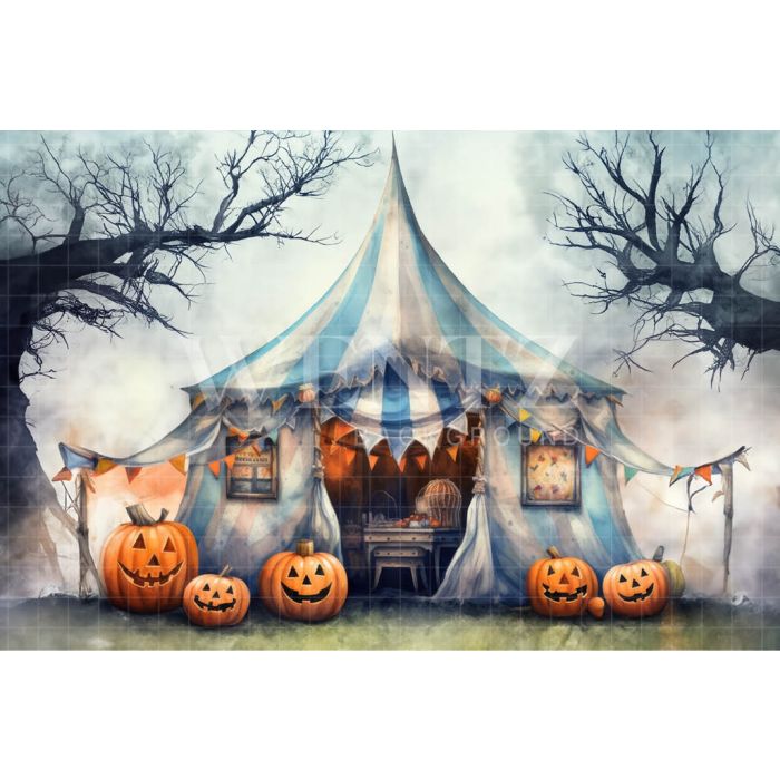 Photography Background in Fabric Watercolor Halloween Circus / Backdrop 3693