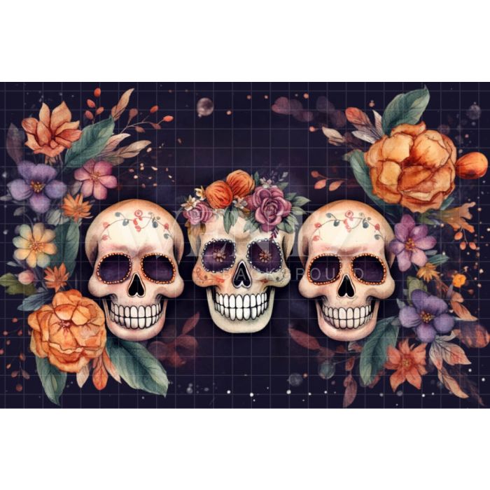 Photography Background in Fabric Skulls and Flowers / Backdrop 3695