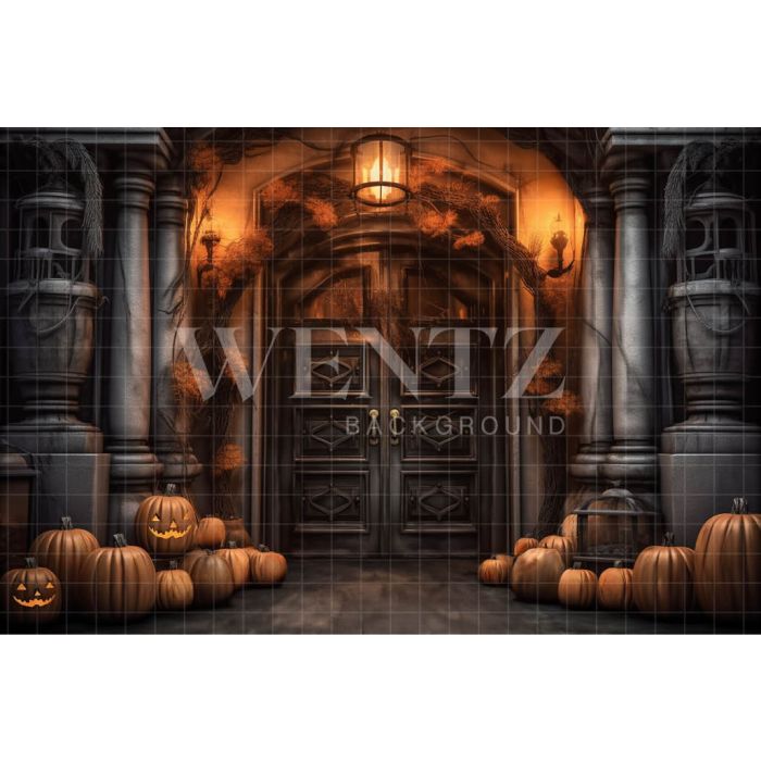 Photography Background in Fabric Rustic Door with Pumpkins / Backdrop 3721