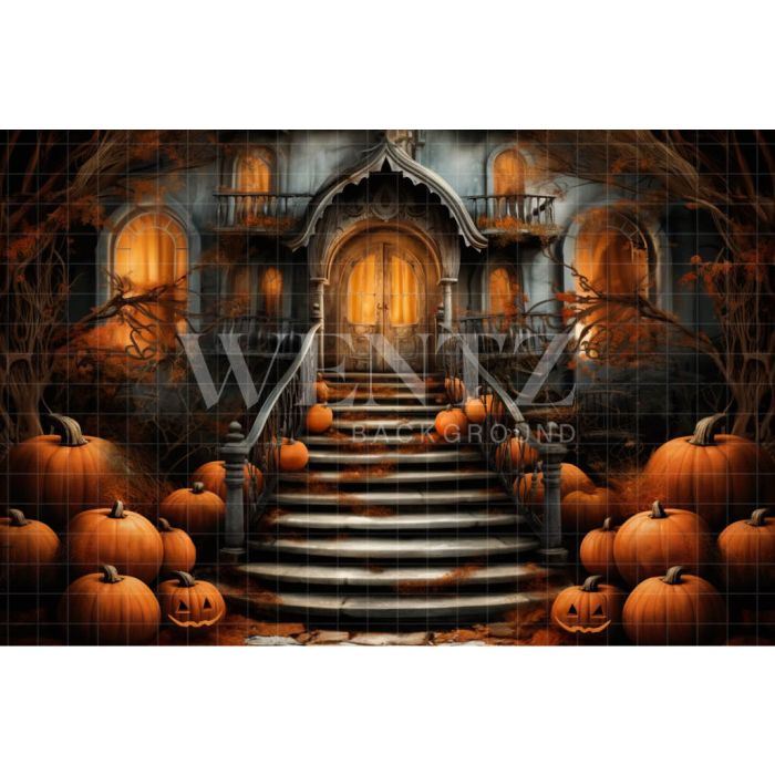 Photography Background in Fabric Spooky House Balcony / Backdrop 3742