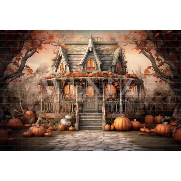 Photography Background in Fabric Cabin with Pumpkins / Backdrop 3747