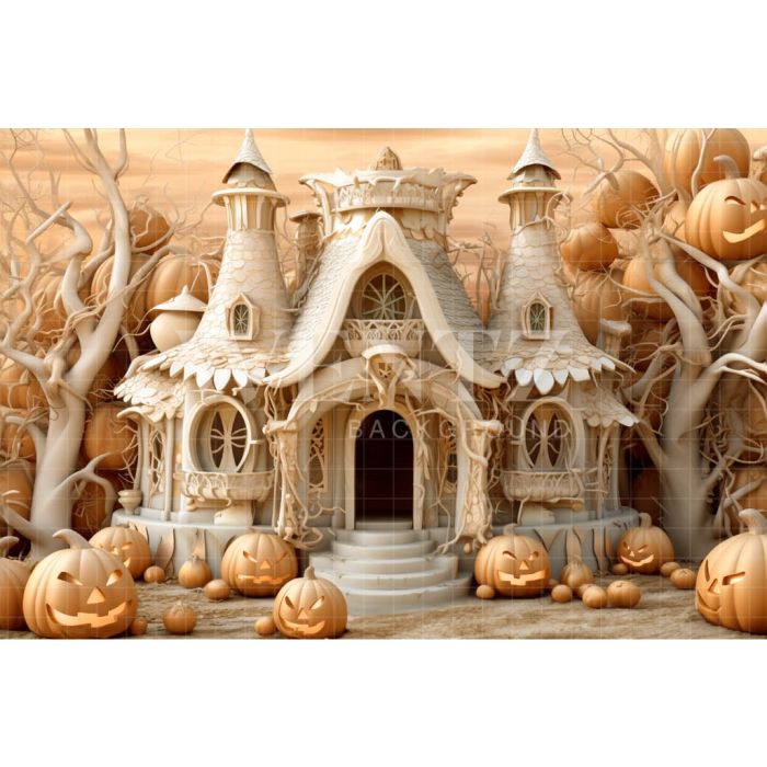 Photography Background in Fabric Cabin with Pumpkins / Backdrop 3748