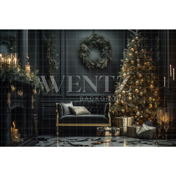 Photography Background in Fabric Christmas Room with Fireplace / Backdrop 3805