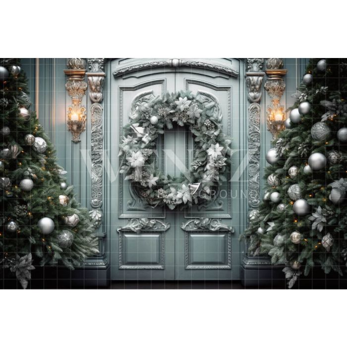 Photography Background in Fabric Christmas Scenery with Tree and Wreath / Backdrop 3817