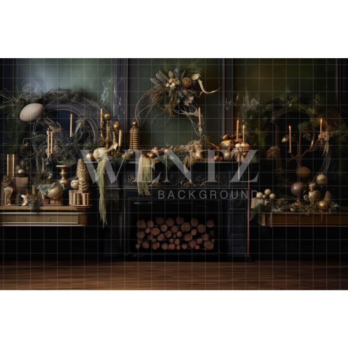 Photography Background in Fabric Christmas Set with Fireplace / Backdrop 3838