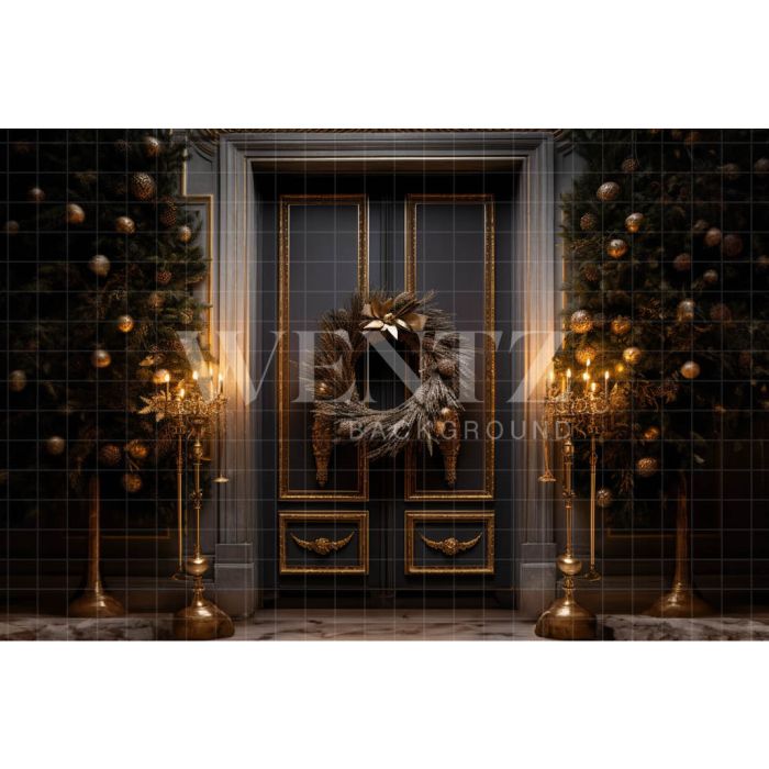 Photography Background in Fabric Door with Christmas Wreath / Backdrop 3857