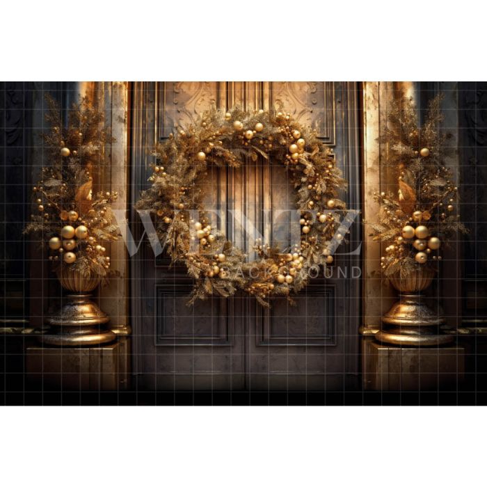 Photography Background in Fabric Door with Christmas Wreath / Backdrop 3858