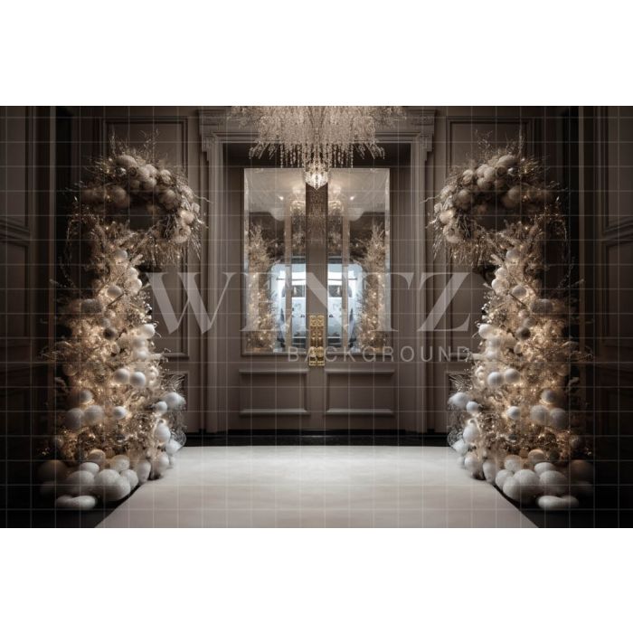 Photography Background in Fabric Christmas Room with Door / Backdrop 3872