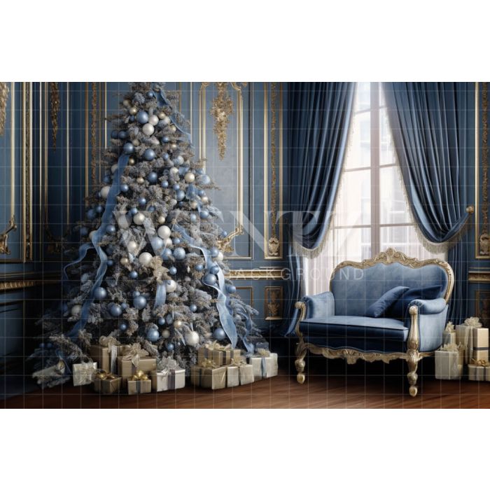 Photography Background in Fabric Blue Christmas Room / Backdrop 3880