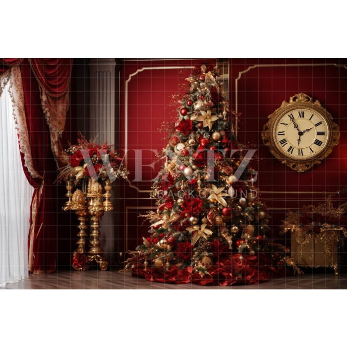 Photography Background in Fabric Christmas Set with Old Clock / Backdrop 3951