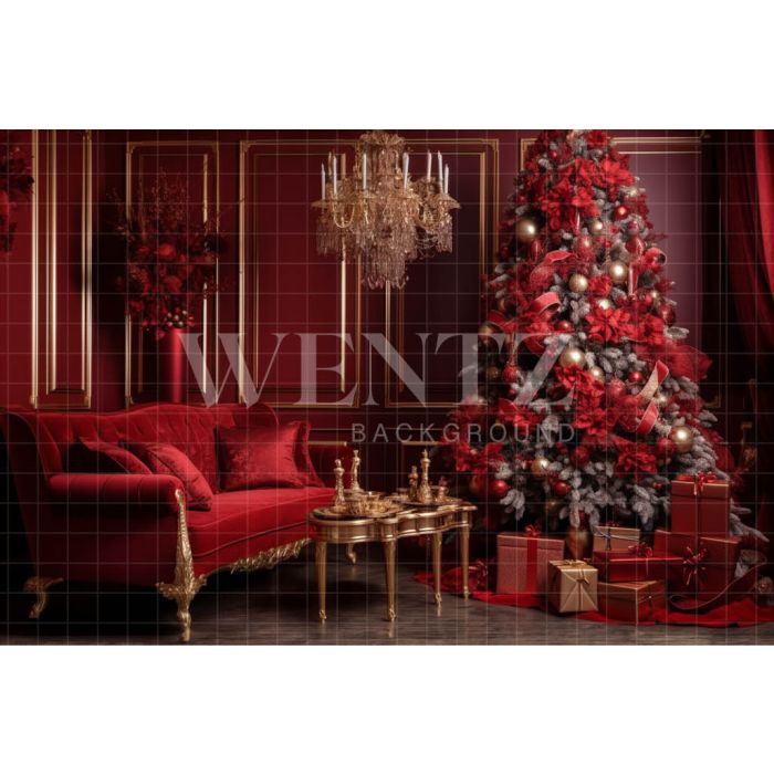 Photography Background in Fabric Red Christmas Room / Backdrop 3955