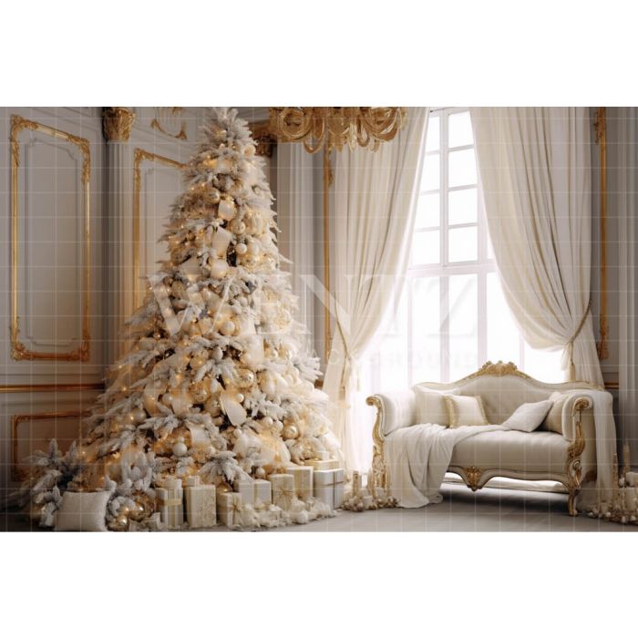Photography Background in Fabric White and Gold Christmas Tree / Backdrop 3963