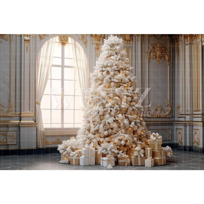 Photography Background in Fabric Gold and White Christmas Tree / Backdrop 3966