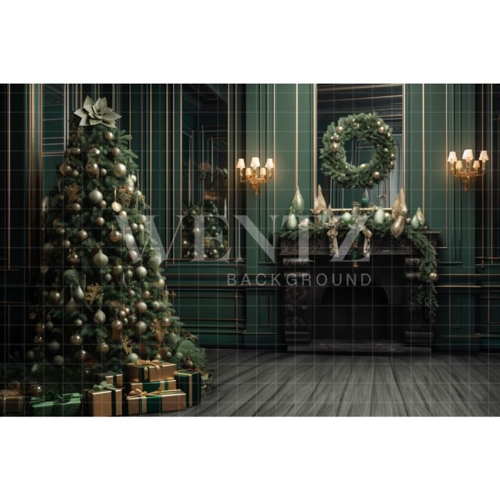 Photography Background in Fabric Christmas Room with Fireplace / Backdrop 3976