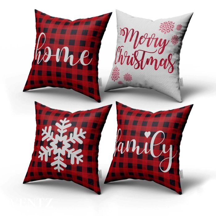 Kit 4 Pillow Cases Christmas Plaid Black and Red - 45 x 45 / WA03