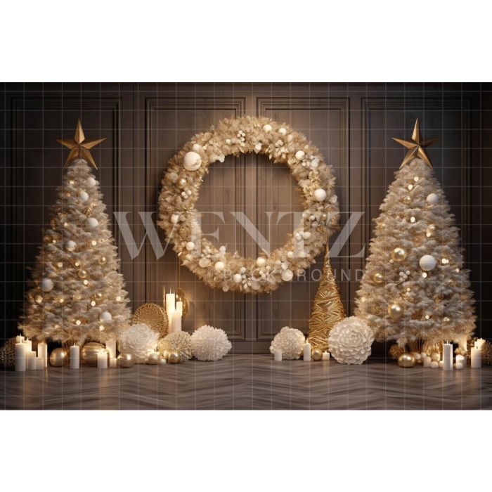 Photography Background in Fabric Christmas Wreath and Trees / Backdrop 4005