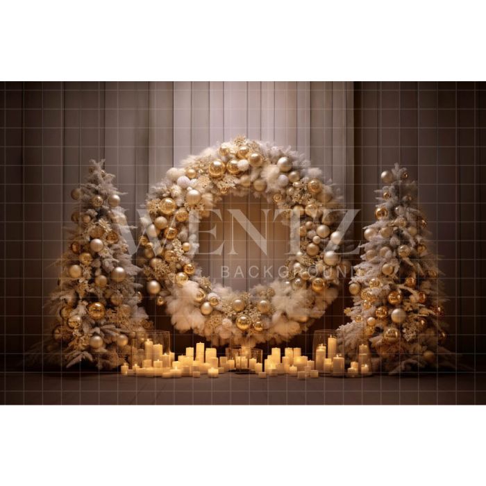 Photography Background in Fabric Gold Christmas Wreath / Backdrop 4017
