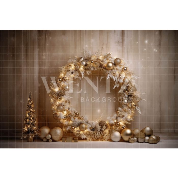Photography Background in Fabric Gold Christmas Wreath / Backdrop 4030