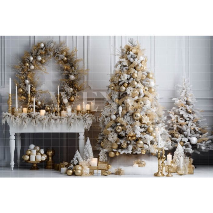 Photography Background in Fabric White and Gold Christmas Set / Backdrop 4031