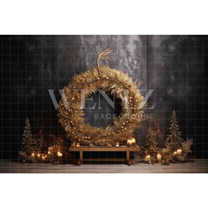 Photography Background in Fabric Gold Christmas Wreath / Backdrop 4032