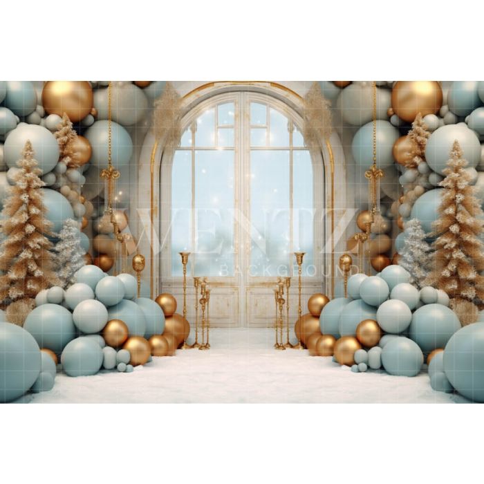 Photography Background in Fabric Blue and Gold Christmas Set / Backdrop 4069