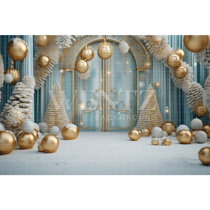 Photography Background in Fabric Blue and Gold Christmas Set / Backdrop 4070