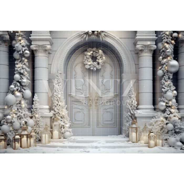 Photography Background in Fabric Grey Christmas Door / Backdrop 4084