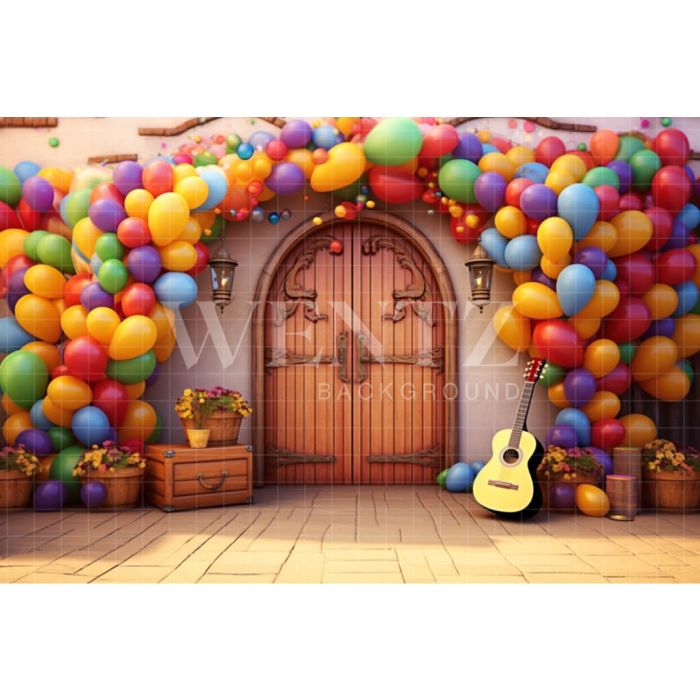 Photography Background in Fabric Set with Door and Balloons / Backdrop 4099