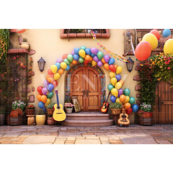 Photography Background in Fabric Set with Door and Balloons / Backdrop 4100